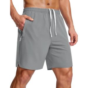image:imageMAGCOMSEN Mens Workout Athletic Shorts 7 Lightweight Quick Dry Water Resistant Zipper Pockets Gym Hiking ShortsLightgrey