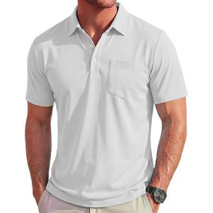 image:imageMAGCOMSEN Polo Shirts for Men Short Sleeve Collared Golf Shirt with Pocket Moisture Wicking Quick Dry Performance Polos3 White