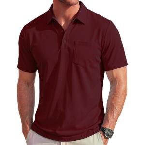 image:imageMAGCOMSEN Polo Shirts for Men Short Sleeve Collared Golf Shirt with Pocket Moisture Wicking Quick Dry Performance Polos5 Wine Red