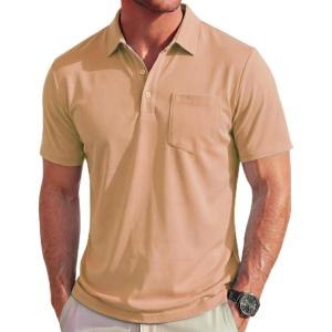 image:imageMAGCOMSEN Polo Shirts for Men Short Sleeve Collared Golf Shirt with Pocket Moisture Wicking Quick Dry Performance PolosApricot