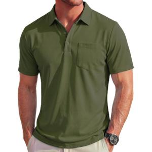 image:imageMAGCOMSEN Polo Shirts for Men Short Sleeve Collared Golf Shirt with Pocket Moisture Wicking Quick Dry Performance PolosArmy Green