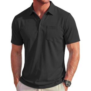image:imageMAGCOMSEN Polo Shirts for Men Short Sleeve Collared Golf Shirt with Pocket Moisture Wicking Quick Dry Performance PolosBlack