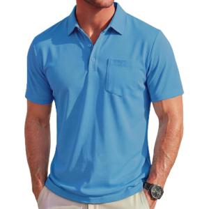 image:imageMAGCOMSEN Polo Shirts for Men Short Sleeve Collared Golf Shirt with Pocket Moisture Wicking Quick Dry Performance PolosBlue Green
