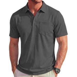 image:imageMAGCOMSEN Polo Shirts for Men Short Sleeve Collared Golf Shirt with Pocket Moisture Wicking Quick Dry Performance PolosDark Gray