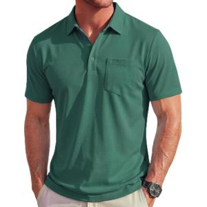 image:imageMAGCOMSEN Polo Shirts for Men Short Sleeve Collared Golf Shirt with Pocket Moisture Wicking Quick Dry Performance PolosEmerald Green