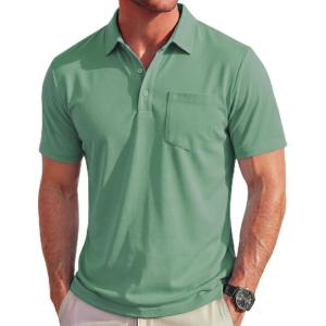 image:imageMAGCOMSEN Polo Shirts for Men Short Sleeve Collared Golf Shirt with Pocket Moisture Wicking Quick Dry Performance PolosGray Green