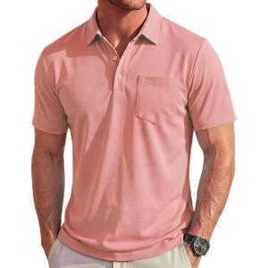 image:imageMAGCOMSEN Polo Shirts for Men Short Sleeve Collared Golf Shirt with Pocket Moisture Wicking Quick Dry Performance PolosGray Pink