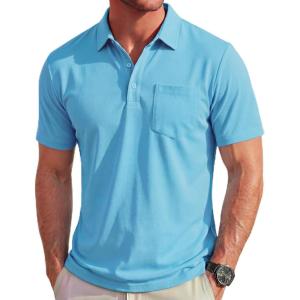 image:imageMAGCOMSEN Polo Shirts for Men Short Sleeve Collared Golf Shirt with Pocket Moisture Wicking Quick Dry Performance PolosIce Blue