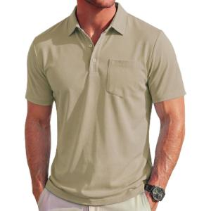 image:imageMAGCOMSEN Polo Shirts for Men Short Sleeve Collared Golf Shirt with Pocket Moisture Wicking Quick Dry Performance PolosKhaki
