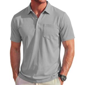 image:imageMAGCOMSEN Polo Shirts for Men Short Sleeve Collared Golf Shirt with Pocket Moisture Wicking Quick Dry Performance PolosLight Gray