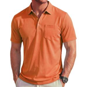 image:imageMAGCOMSEN Polo Shirts for Men Short Sleeve Collared Golf Shirt with Pocket Moisture Wicking Quick Dry Performance PolosOrange