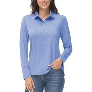 image:imageMAGCOMSEN UPF 50 Long Sleeve Women Polo Shirt Moisture Wicking Golf Tshirt Quick Dry Activewears Spring Tops L B M Light Blue