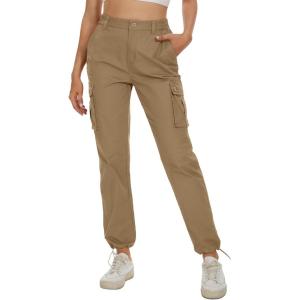 image:imageMAGCOMSEN Womens Cargo Pants 6 Pockets Cotton Work Pants Casual Stylish Elastic Waistband Military Trousers