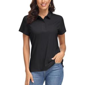 image:imageMAGCOMSEN Womens Polo Shirts UPF 50 Short Sleeve Golf Shirt Quick Dry Sun Protection 4 Buttons Casual Work Collar Top01black