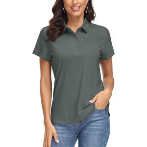 image:imageMAGCOMSEN Womens Polo Shirts UPF 50 Short Sleeve Golf Shirt Quick Dry Sun Protection 4 Buttons Casual Work Collar Top06dark Grey