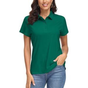 image:imageMAGCOMSEN Womens Polo Shirts UPF 50 Short Sleeve Golf Shirt Quick Dry Sun Protection 4 Buttons Casual Work Collar TopEmerald Green