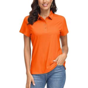 image:imageMAGCOMSEN Womens Polo Shirts UPF 50 Short Sleeve Golf Shirt Quick Dry Sun Protection 4 Buttons Casual Work Collar TopF Orange