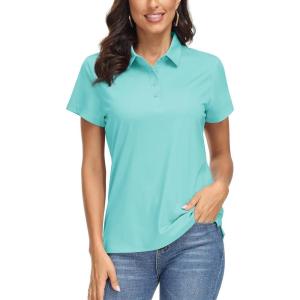 image:imageMAGCOMSEN Womens Polo Shirts UPF 50 Short Sleeve Golf Shirt Quick Dry Sun Protection 4 Buttons Casual Work Collar TopLake Blue