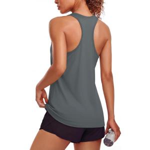 image:imageMAGCOMSEN Tank Tops for Women Workout Racerback Sleeveless Racer Back Tops Athletic Yoga Running Gym Muscle Pilates TankDark Grey