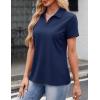 image:imageMAGCOMSEN Womens Polo Shirts Cotton Short Sleeve VNeck Collared Tops Golf Shirt Work Casual Summer TeeAnavy Blue
