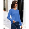 image:imageMAGCOMSEN Womens Long Sleeve Cotton Crew Neck TShirt Casual Tee Basic Top  ClassicFit MoistureWicking Breathable Tee Spring Fall Winter Crewneck Tshirt Solid Color Ladies Soft Shirt Daily WearAzure Blue