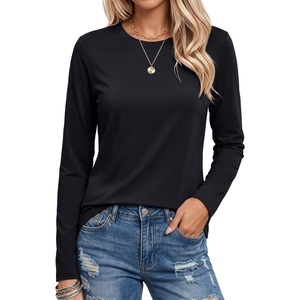 image:imageMAGCOMSEN Womens Long Sleeve Cotton Crew Neck TShirt Casual Tee Basic Top  ClassicFit MoistureWicking Breathable Tee Spring Fall Winter Crewneck Tshirt Solid Color Ladies Soft Shirt Daily WearAblack