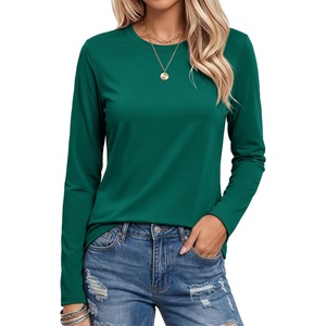 image:imageMAGCOMSEN Womens Long Sleeve Cotton Crew Neck TShirt Casual Tee Basic Top  ClassicFit MoistureWicking Breathable Tee Spring Fall Winter Crewneck Tshirt Solid Color Ladies Soft Shirt Daily WearEmerald Green