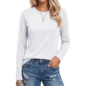 image:imageMAGCOMSEN Womens Long Sleeve Cotton Crew Neck TShirt Casual Tee Basic Top  ClassicFit MoistureWicking Breathable Tee Spring Fall Winter Crewneck Tshirt Solid Color Ladies Soft Shirt Daily WearAwhite