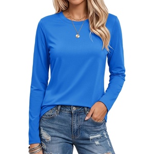 image:imageMAGCOMSEN Womens Long Sleeve Cotton Crew Neck TShirt Casual Tee Basic Top  ClassicFit MoistureWicking Breathable Tee Spring Fall Winter Crewneck Tshirt Solid Color Ladies Soft Shirt Daily WearAzure Blue