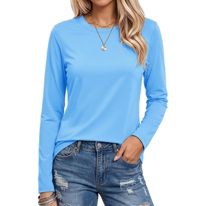 image:imageMAGCOMSEN Womens Long Sleeve Cotton Crew Neck TShirt Casual Tee Basic Top  ClassicFit MoistureWicking Breathable Tee Spring Fall Winter Crewneck Tshirt Solid Color Ladies Soft Shirt Daily WearWaterfall Blue