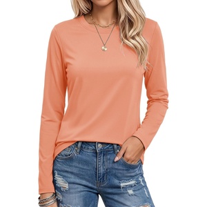 image:imageMAGCOMSEN Womens Long Sleeve Cotton Crew Neck TShirt Casual Tee Basic Top  ClassicFit MoistureWicking Breathable Tee Spring Fall Winter Crewneck Tshirt Solid Color Ladies Soft Shirt Daily WearApricot