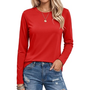 image:imageMAGCOMSEN Womens Long Sleeve Cotton Crew Neck TShirt Casual Tee Basic Top  ClassicFit MoistureWicking Breathable Tee Spring Fall Winter Crewneck Tshirt Solid Color Ladies Soft Shirt Daily WearAred
