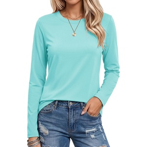 image:imageMAGCOMSEN Womens Long Sleeve Cotton Crew Neck TShirt Casual Tee Basic Top  ClassicFit MoistureWicking Breathable Tee Spring Fall Winter Crewneck Tshirt Solid Color Ladies Soft Shirt Daily WearLight Lakeblue