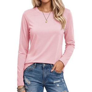 image:imageMAGCOMSEN Womens Long Sleeve Cotton Crew Neck TShirt Casual Tee Basic Top  ClassicFit MoistureWicking Breathable Tee Spring Fall Winter Crewneck Tshirt Solid Color Ladies Soft Shirt Daily WearAlight Pink
