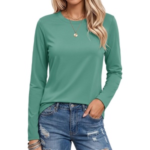 image:imageMAGCOMSEN Womens Long Sleeve Cotton Crew Neck TShirt Casual Tee Basic Top  ClassicFit MoistureWicking Breathable Tee Spring Fall Winter Crewneck Tshirt Solid Color Ladies Soft Shirt Daily WearZgray Green