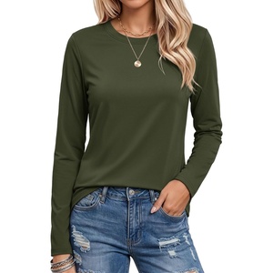 image:imageMAGCOMSEN Womens Long Sleeve Cotton Crew Neck TShirt Casual Tee Basic Top  ClassicFit MoistureWicking Breathable Tee Spring Fall Winter Crewneck Tshirt Solid Color Ladies Soft Shirt Daily WearZarmy Green