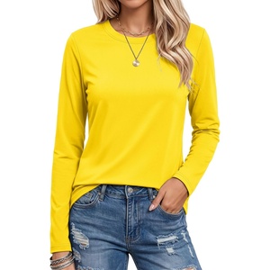 image:imageMAGCOMSEN Womens Long Sleeve Cotton Crew Neck TShirt Casual Tee Basic Top  ClassicFit MoistureWicking Breathable Tee Spring Fall Winter Crewneck Tshirt Solid Color Ladies Soft Shirt Daily WearYellow