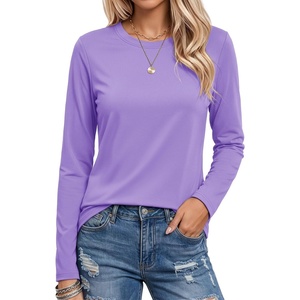 image:imageMAGCOMSEN Womens Long Sleeve Cotton Crew Neck TShirt Casual Tee Basic Top  ClassicFit MoistureWicking Breathable Tee Spring Fall Winter Crewneck Tshirt Solid Color Ladies Soft Shirt Daily WearAlight Purple