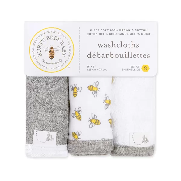 Burt's Bees Baby Washcloths, Absorbent Knit Terry, Super Soft 100% Organic Cotton