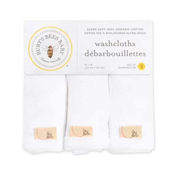 Burt's Bees Baby Washcloths, Absorbent Knit Terry, Super Soft 100% Organic Cotton