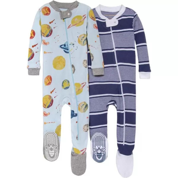 Burt's Bees Baby Baby Boys' Pajamas, Zip-Front Non-Slip Unisex Footed Sleeper Pjs, Organic Cotton