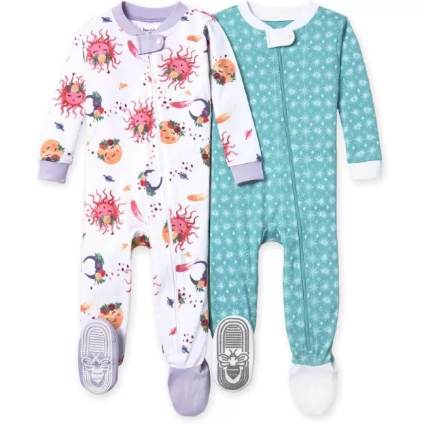 Burt's Bees Baby Girls Pajamas, Zip Front Non-slip Footed Pjs, 100% Organic Cotton and Toddler Sleepers