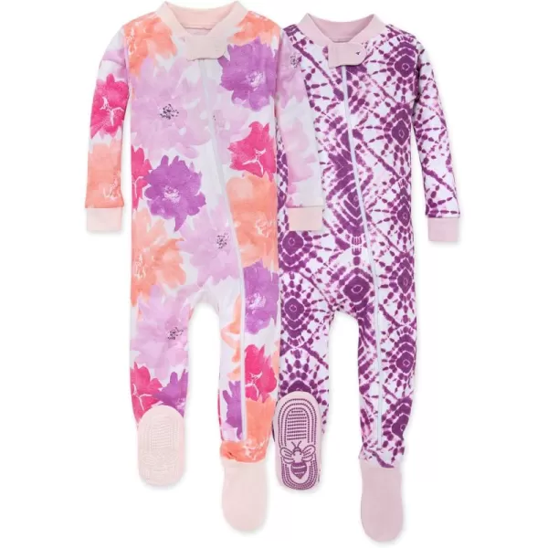 Burt's Bees Baby Girls Pajamas, Zip Front Non-slip Footed Pjs, 100% Organic Cotton and Toddler Sleepers