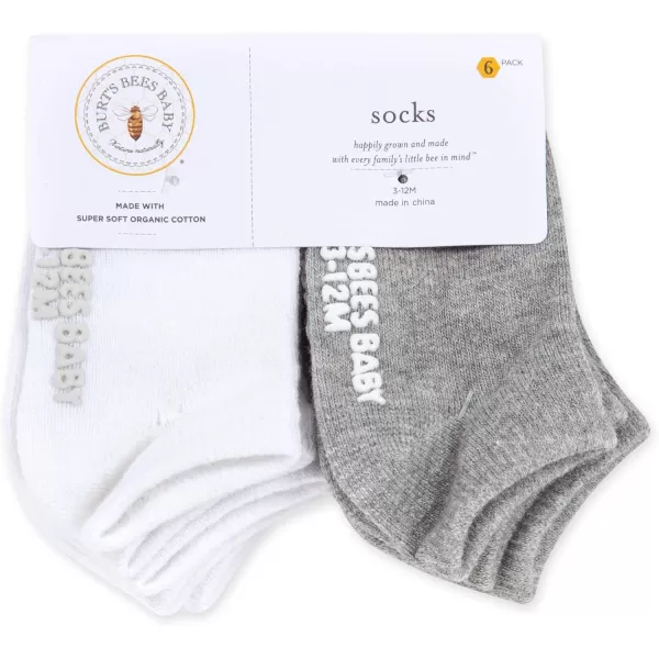 Burt's Bees Baby Baby Socks, 6-Pack Ankle Or Crew with Non-Slip Grips, Made with Organic Cotton