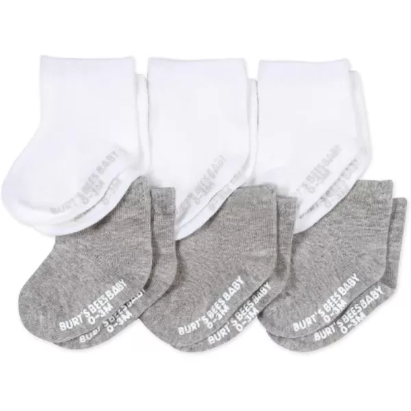 Burt's Bees Baby Baby Socks, 6-Pack Ankle Or Crew with Non-Slip Grips, Made with Organic Cotton