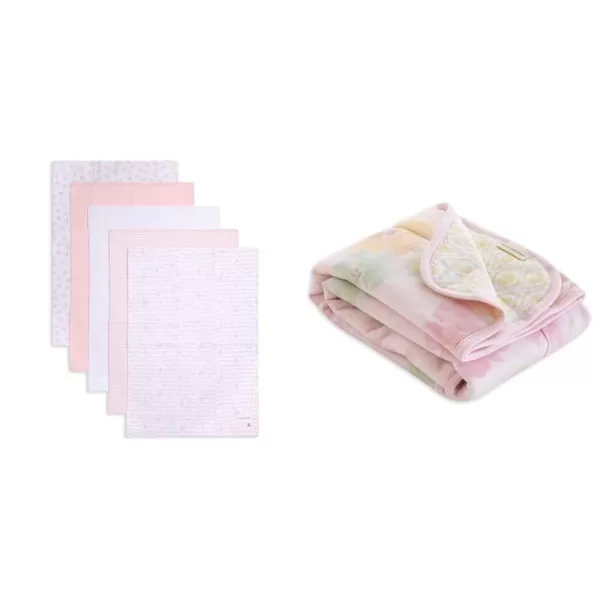 Burt's Bees Baby 5-Pack Extra Absorbent 100% Organic Cotton Burp Cloths &amp; Reversible Blankets 100% Organic Cotton GOTS Certified Prints