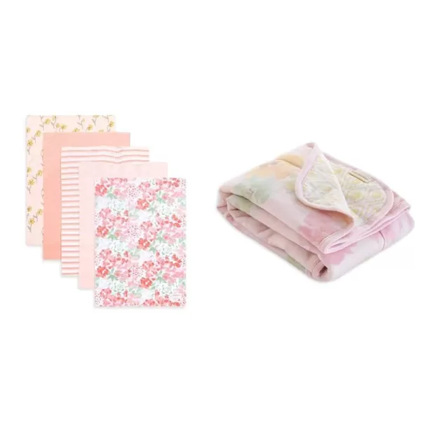 Burt's Bees Baby 5-Pack Extra Absorbent 100% Organic Cotton Burp Cloths &amp; Reversible Blankets 100% Organic Cotton GOTS Certified Prints