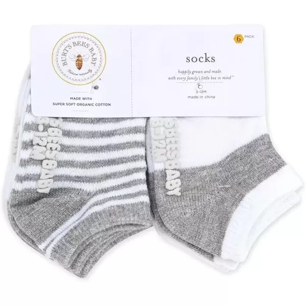 imageBurts Bees Baby Unisex Baby Socks Ankle or Crew Height Made with Soft Organic Cotton 6 Packs with NonSlip Grips for BabiesHeather Grey Multi