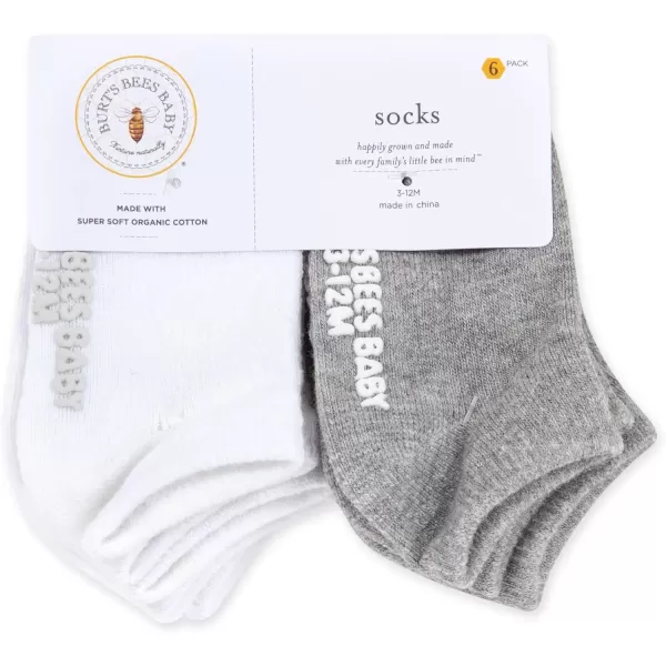 imageBurts Bees Baby Unisex Baby Socks Ankle or Crew Height Made with Soft Organic Cotton 6 Packs with NonSlip Grips for BabiesHeather GreyWhite