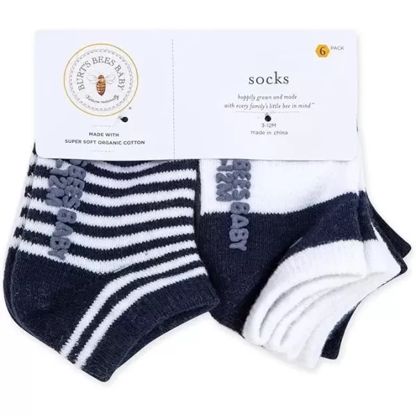 imageBurts Bees Baby Unisex Baby Socks Ankle or Crew Height Made with Soft Organic Cotton 6 Packs with NonSlip Grips for BabiesNavy Blue Multi